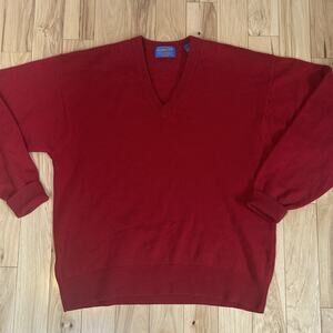 Pendleton Wool Sweater Men's L Red V-Neck Grandpa Oversized Relaxed Lambswool